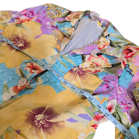 Leslie Fay Floral Cotton-Blend Blazer Size 8 Vibrant Print Button-Up Jacket - Picture 5 of 7